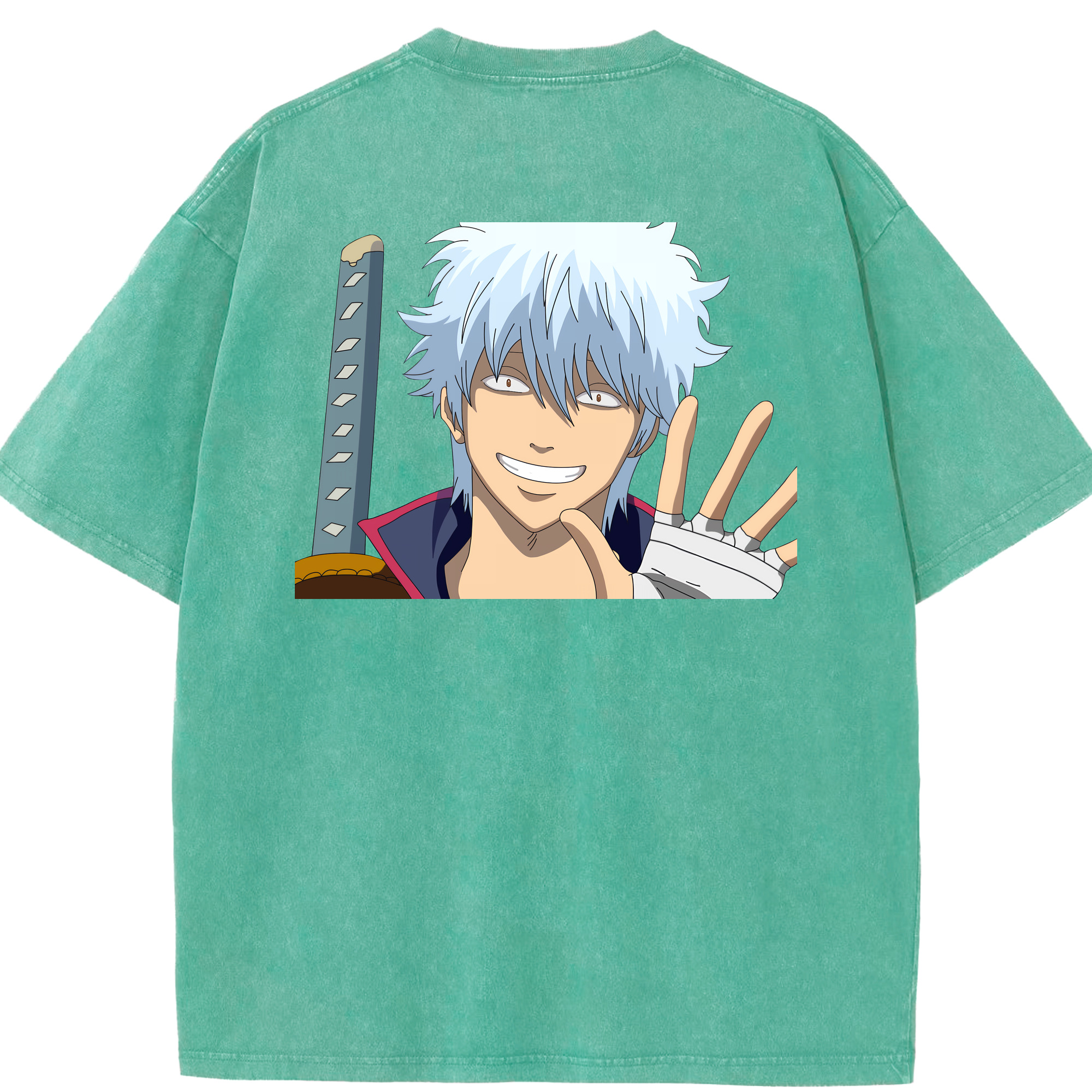 （画像用） ぎんたま 坂田銀時（さかたぎんとき） 神楽 志村新八（しむら しんぱち） GINTAMA Sakata Gintoki Kagura Shimura Shinpachi 綿100% ヴィンテージ風 半袖Tシャツ（背面プリント）